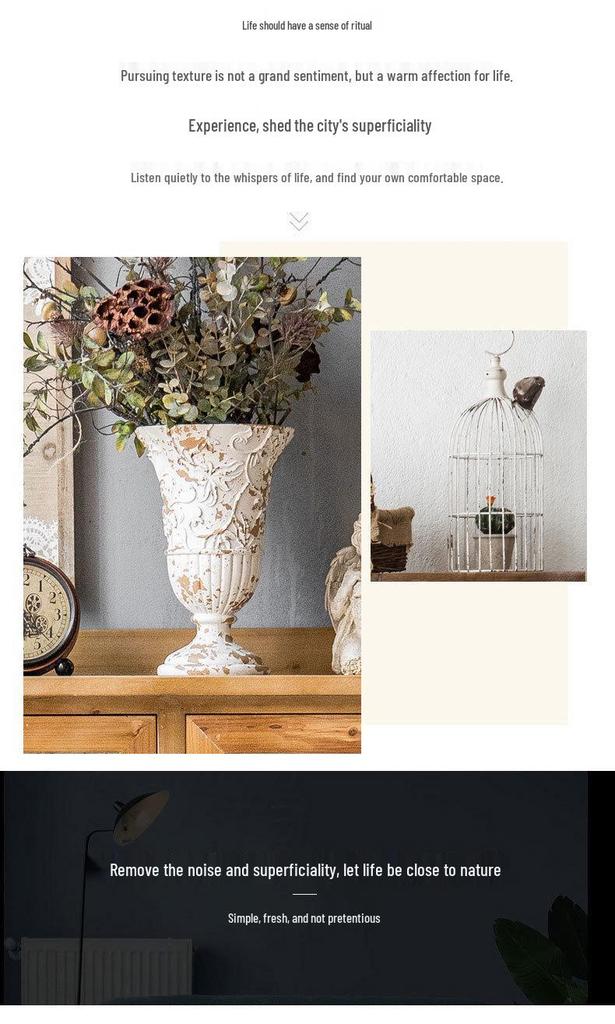 Rustic White Distressed Zen Pottery Jar for Dried Flowers - Chinese Style Vase Ornament for Home or Hotel Decor