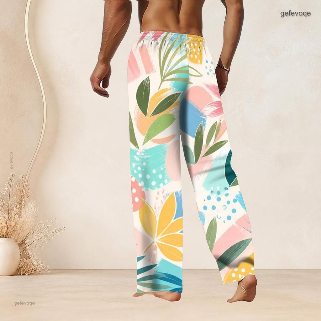 Men S Plus Size Printed Drawstring Waist Straight Leg Full Length Beach Pants With Pockets