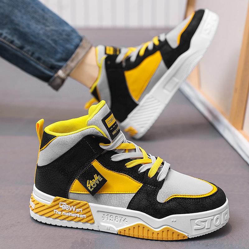 New high-top non-slip shoes for men splicing fashion trend street youth students outdoor cushioning casual shoes