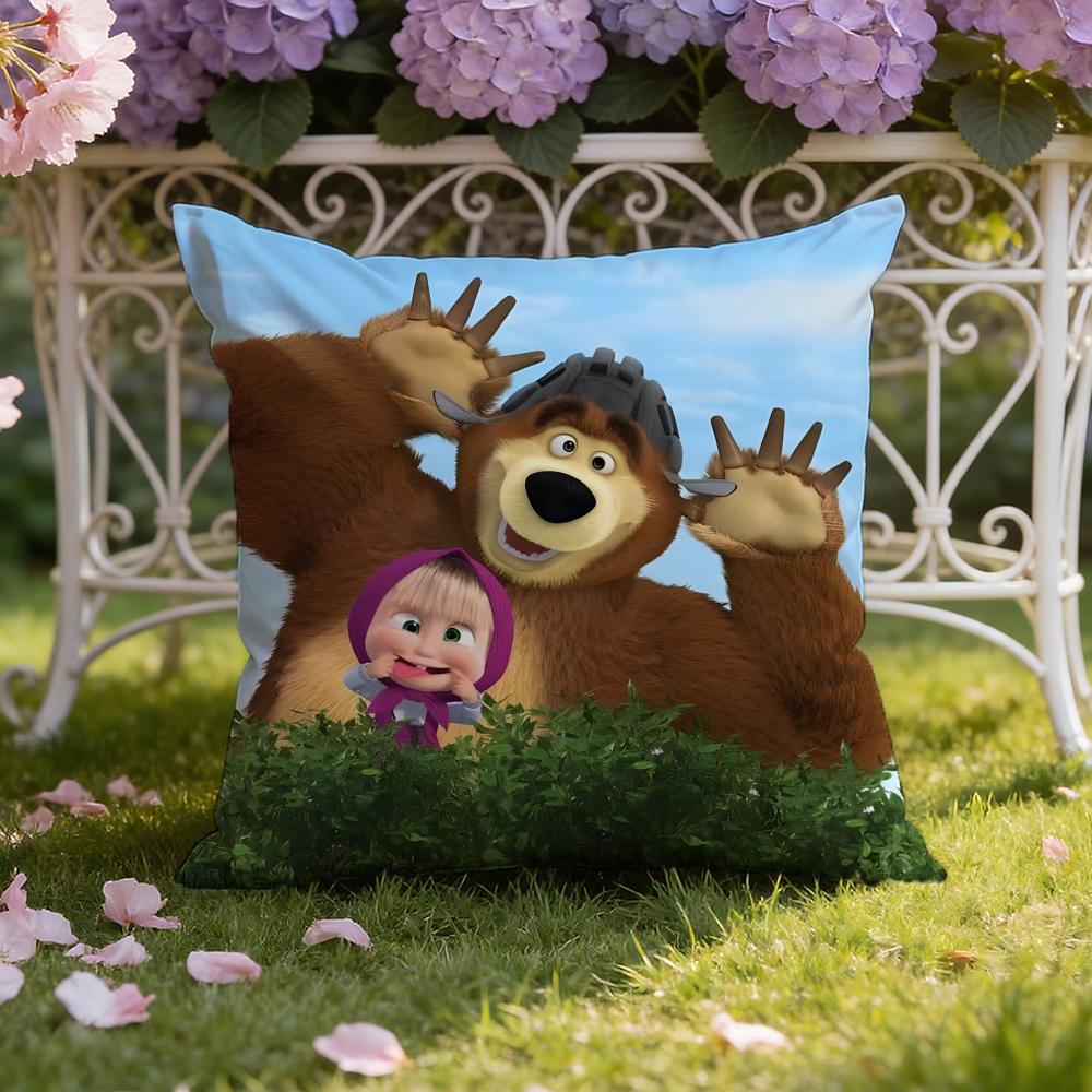 Cute M-Masha And The B-Bear Cushion Cover Home & Car Dual-Scene Pillow Cover: Reversible For Premium Comfort