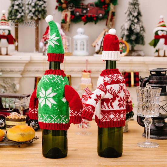 Red Wine Bottle Cover Champagne Bottle Holder Elk Snowflake Print