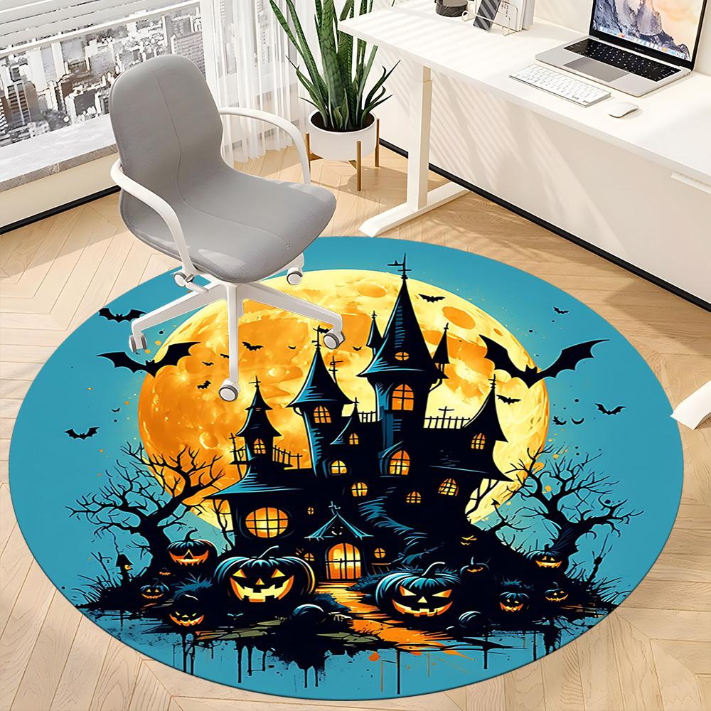1pc Halloween Haunted Office Round Area Rug, Under Office Chairs Bedroom Living Room Home Decor, Room Deco, Available in Various Sizes