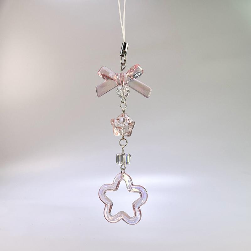 Y2K Růžový Mašličkový Květinový Řetízek na Telefon Roztomilý Sladký Šňůrka na Mobil Klíčenka Dívčí Přívěsek na Mobilní Telefon