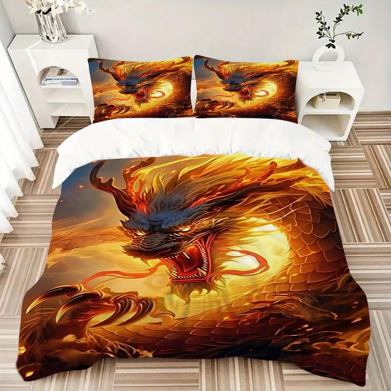 3pcs Dragon Fire Artwork Duvet Cover Set -Includes 1 Duvet Cover and 2 Pillowcases, No Quilt Core, All-Season Home Decor  Yy251111183