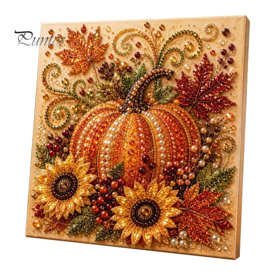 Thanksgiving Home Decor Autumn Faux Pearl Painting Kit, Fall Theme Art DIY Kit for Festive Seasonal Craft Kits Adults, Fox Pumpkin 3D Set Decor,