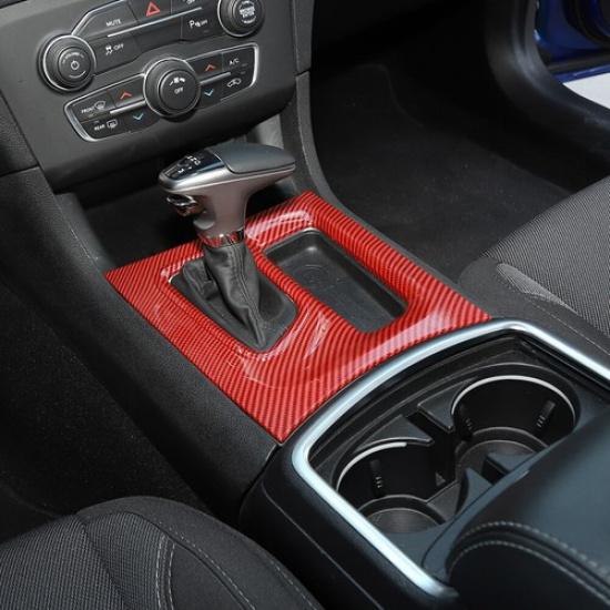 Central Gear Shift Box Panel Trim Decor Cover For Dodge Charger 2015+ Red Carbon