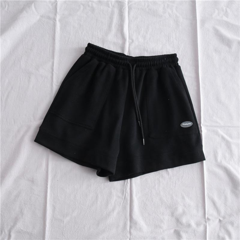 

Узкие повседневные спортивные шорты с высокой талией, женские, новая корейская версия свободных широких брюк А-силуэта со шнурком 2XL чёрный