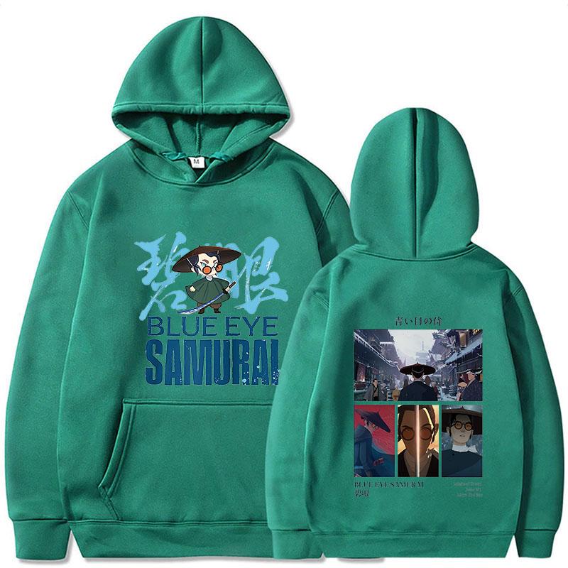 Cute Cartoon Blue Eye Samurai Hoodies Manga Clothing Women with Pocket Oversized Sweatshirts Winter Fleece Sudaderas