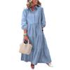 Women's 45720 Sleeve Maxi Dress Button Up Lapel Swing Dress with Pockets A-line Ruffles