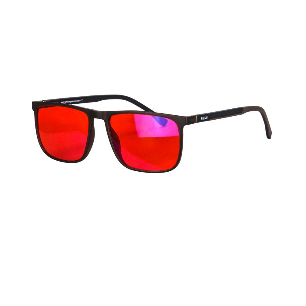 SHINU Red Lens Sleep Glasses Nighttime Blue Light Protection Glasses Red Light Melatonin Sleep Tr90 Square Frame 137mm Wide