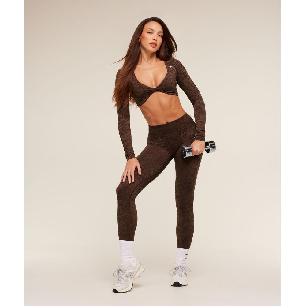Gymshark Adapt Animal X Whitney Long Sleeve Crop Top Archive Brown    Soft Brown b5c9X Ndjw