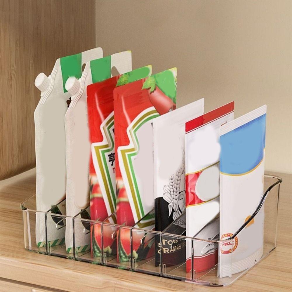 2Pcs Plastic Divided Spice Rack Large Capacity Adjustable Seasoning Storage Box Space Saving Detachable Spice Bag Storage Box