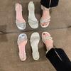 Internet celebrities with the same rock sugar fairy~ French rhinestone word with open-toed thick high-heeled sandals female 2025 summer new
