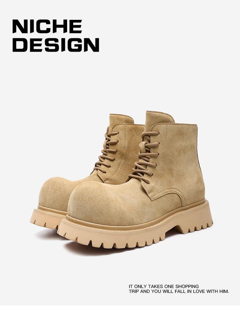 Women's 2025 Vintage Suede Workwear Ankle Boots - Thick-Soled, Yellow, Street Style for Spring & Autumn