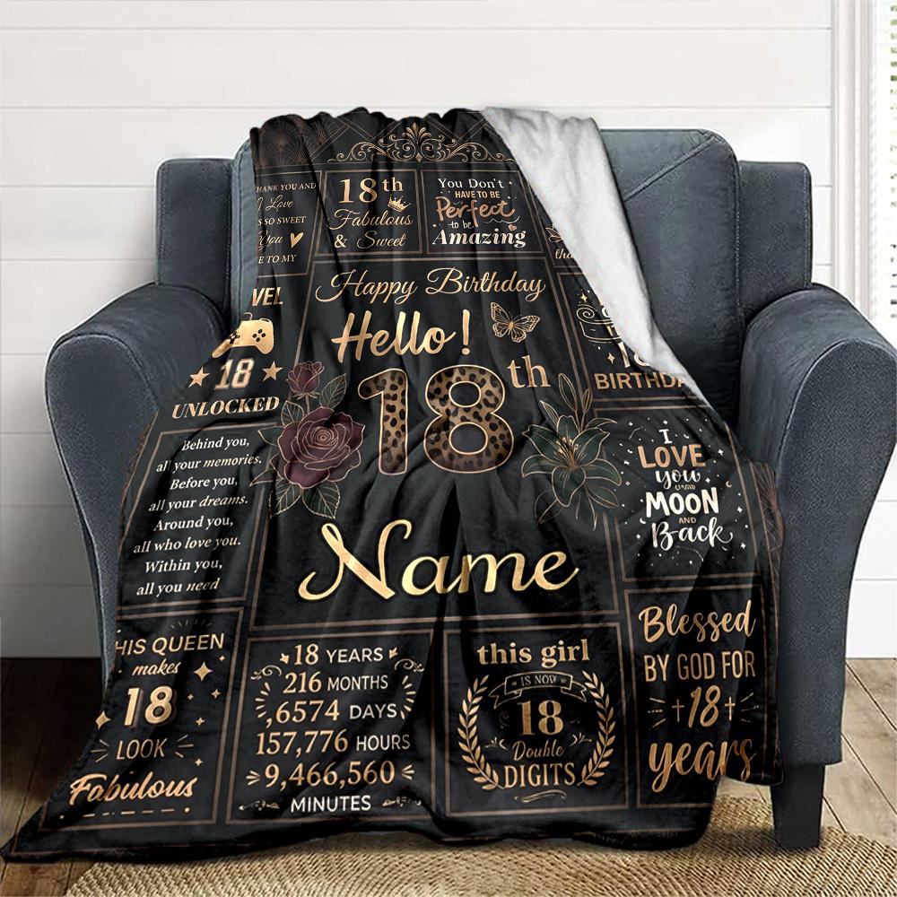 18Th Birthday Celebration Customize Your Name Blanket Soft Comfortable Lightweight And Versatile All Year Round Suitable For Travel Camping Picnics