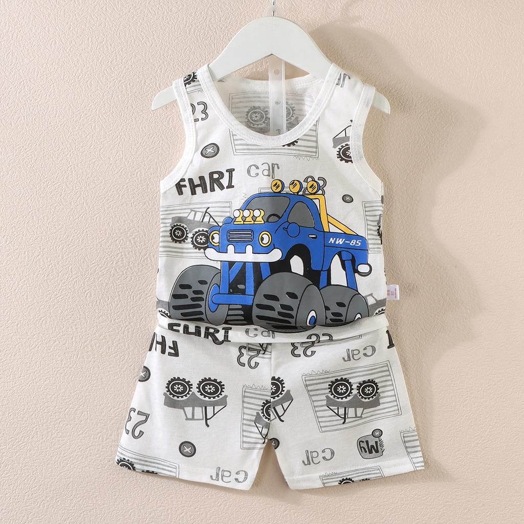 Koreańska wersja zestawu kamizelki dla dzieci Nowy chłopięcy i dziewczęcy dziecięcy kreskówkowy cienki zestaw bez rękawów kamizelki i szortów modny