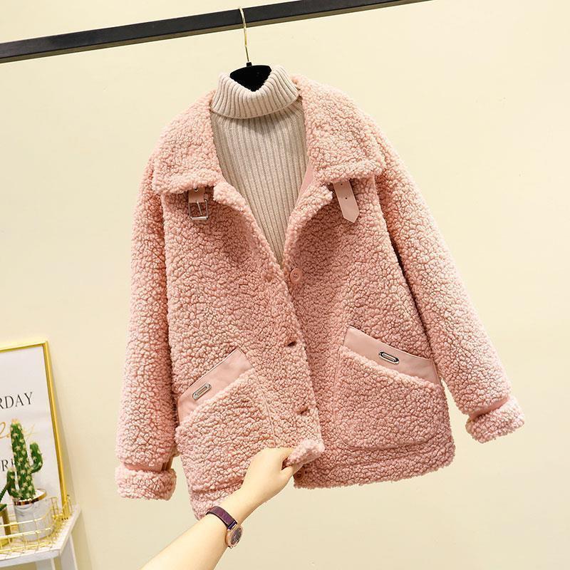 Veste en Fausse Laine d'Agneau pour Femme - Style Coréen Automne/Hiver 2025, Coupe Régulière, Manteau Petite Taille