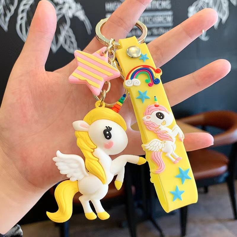 Unicorn Keychain Set with Soft PVC Strap and Metal Ring Durable Decorative Accessory for Bags and Keys Multiple Designs Included
