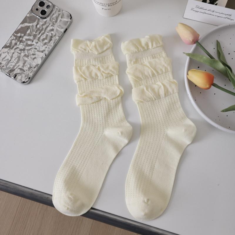 Ladies Spring and Summer Thin Pure Wind Pure Color Boneless Anti Ball Mesh Eyes Leg Long Leg Pile Socks