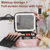 Modne proste kosmetyczki o dużej pojemności z lustrem, pudełko do przechowywania, organizery do makijażu z oświetleniem LED, ładowanie przez USB, do podróży i pracy