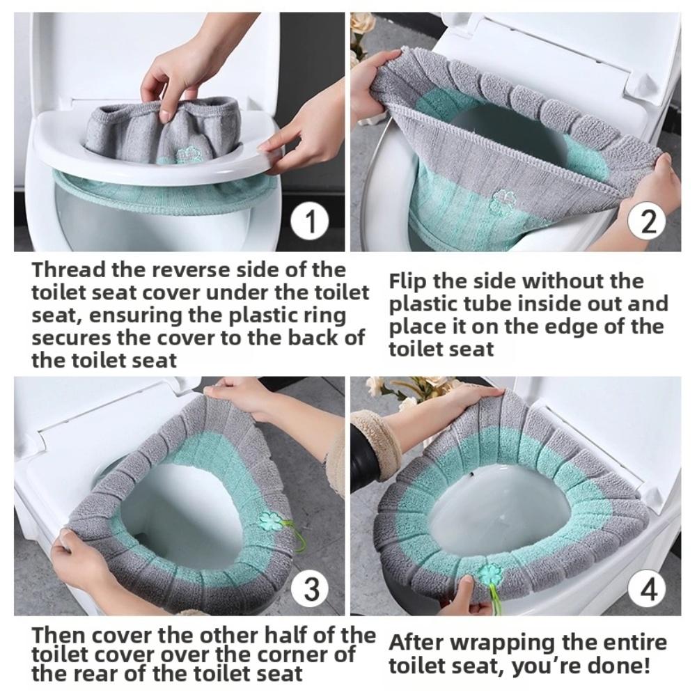 1pc Toilet Seat Cover Bathroom Soft Thicker Warmer Stretchable Washable Cloth Toilet Seat Cover Pads