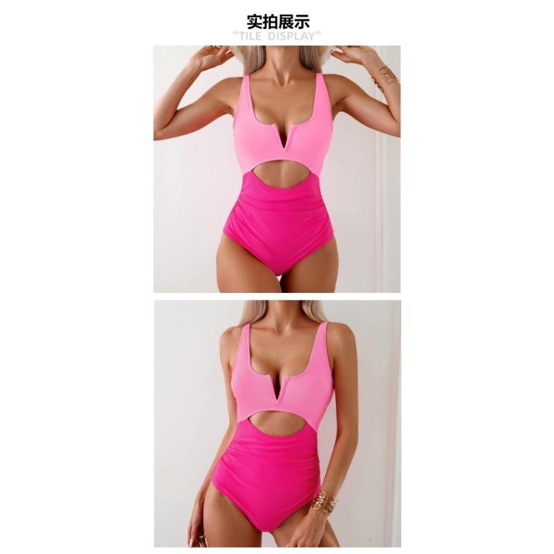 Women Color Block One Piece Swimsuit Quick Dry Slimming Tummy Coverage Bathing Suit