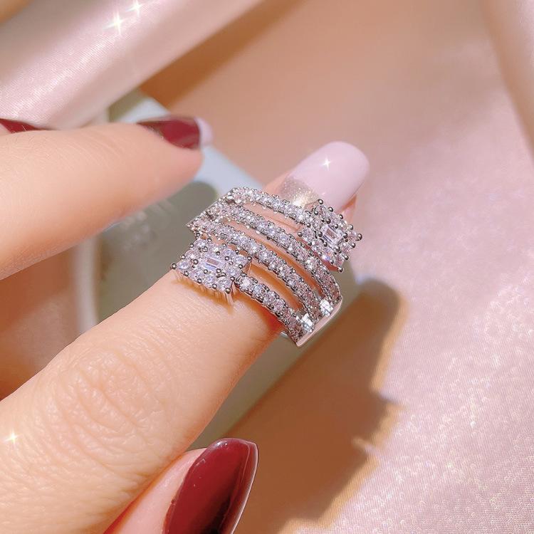 Geometric Line Wrapped Zircon Ring Full Diamond Combination Ring Accessories