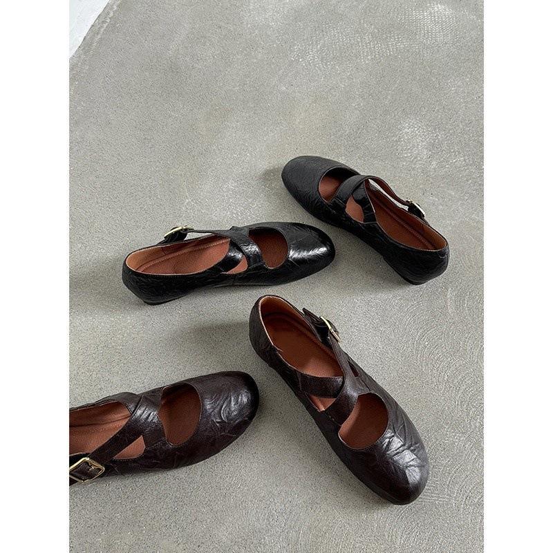 Spring Confession~ Round Head Crossed Ballet Shoes Women's Comfortable Flat Bottom Shoes