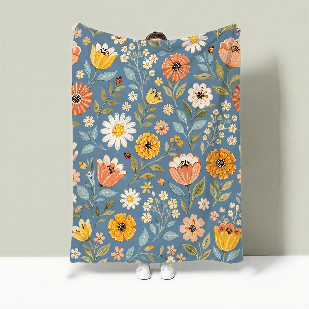 VintageDarkBlueFloralDitsy Throw Lightweight g Flannel Blanket Soft Skinfriendly for Summer Cooling