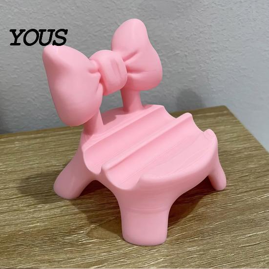 Easy Wipe Clean Table Ornament 3D Printed Stool Phone Holder, Cute Bow/Flower Ergonomic Bracket Support, Hands-free Mobile Stand for Desktop Accessory