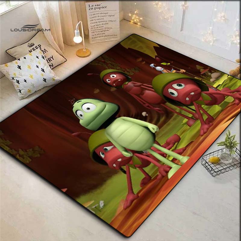 Cartoon Red Green Ants Forest Undergrowth Scene Print Area Rug Non‑Slip Rectangular Floor Mat Home Decor
