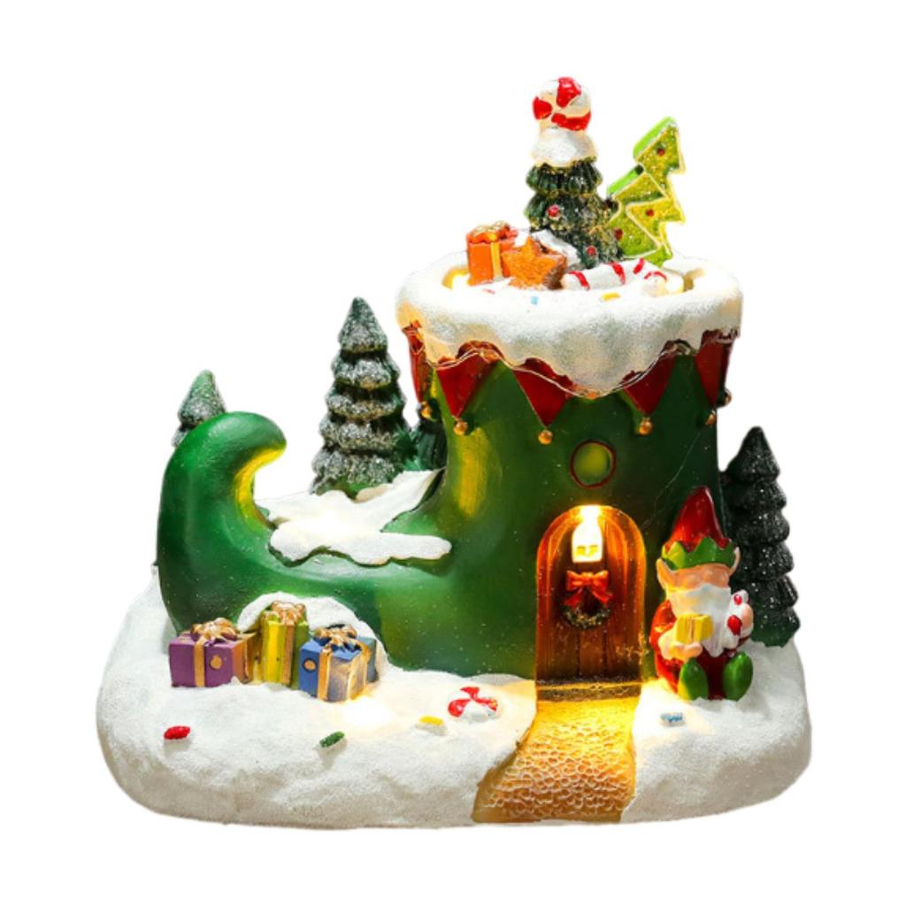 Christmas Scene Illuminated Figurine Miniature Tabletop Decoration for Home or Garden Decor Good Craftsmanship Multifunctional