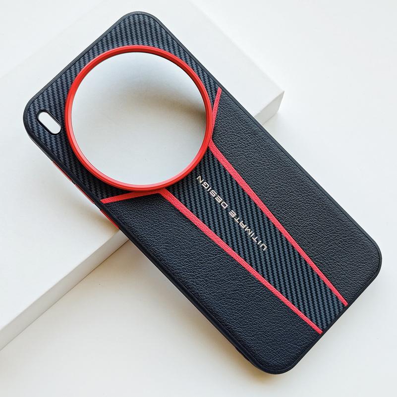 Red Carbon Fiber Leather Patchwork Phone Case For VIVO X300 Pro X300 X200 Ultra X200 X200 Pro X200 Mini Slim Protective Cover
