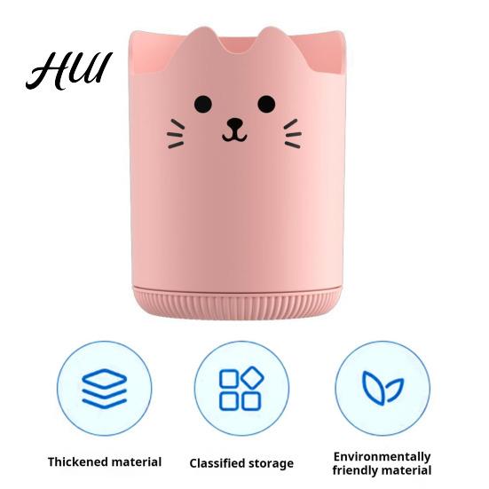 Large Capacity Pen Organizer Holder 360 Degree Rotating Cat Pattern Transparent Stand Design Stationery Desk Accessory