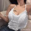 Summer new careful machine sexy backless seaside vacation neck knitted short outerwear top sling vest