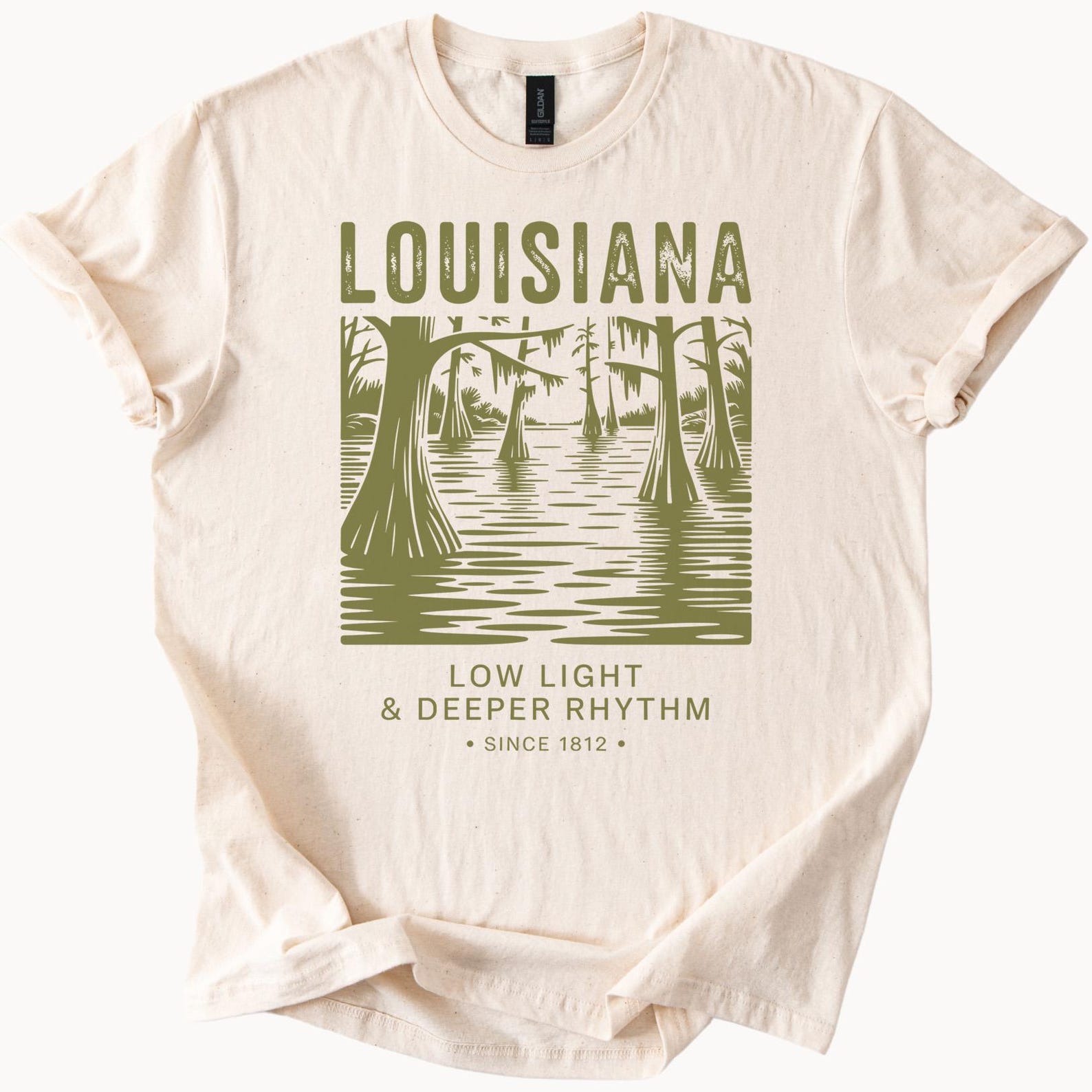 Louisiana Swamp Forest Graphic T Shirt Low Light Deeper Rhythm Nature Trees Scenic Bayou State Souvenir Louisiana Shirt Since 1812 160