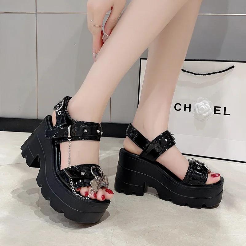 Fashion 10CM New Punk Style Women's Sandals Comfort Summer Beach Shoes Heels High Platform Slippers Woman Open Toe Pumps Large Size 42