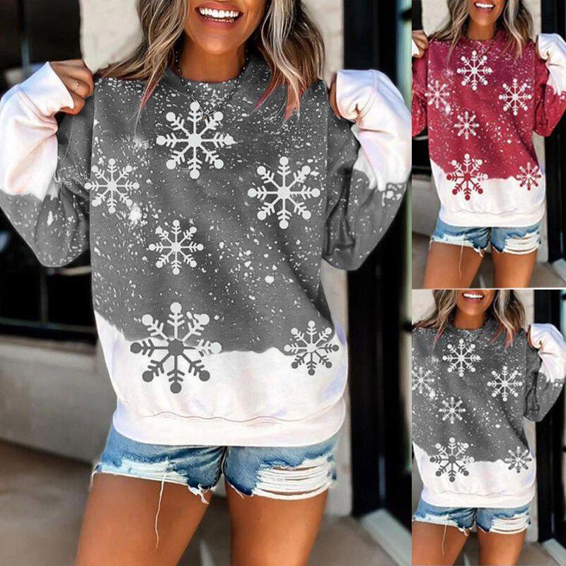 Stylish Christmas Snowflake Hoodie For Women Featuring Santa Claus Design In Grey And Red
