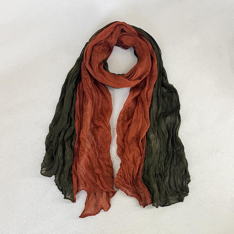 Women's Pleated Thin Scarf Artistic Retro Fashion Versatile Long Scarf Travel Scarf