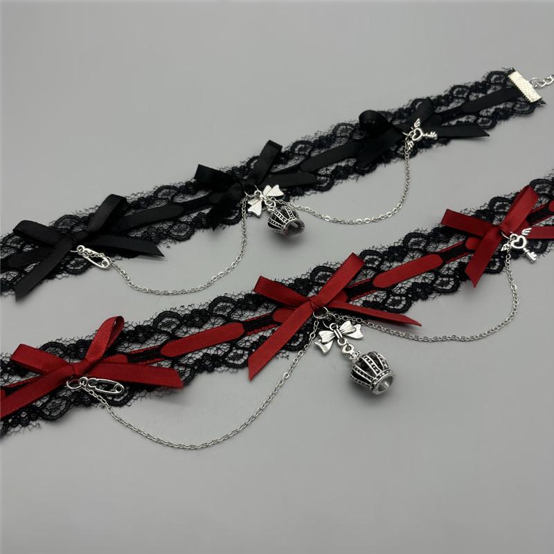 New Sexy Lace Bow Necklace for Women Gothic Punk Velvet Collar Choker Vintage Crown Pendent Necklace Strap Bow Cute Jewelry
