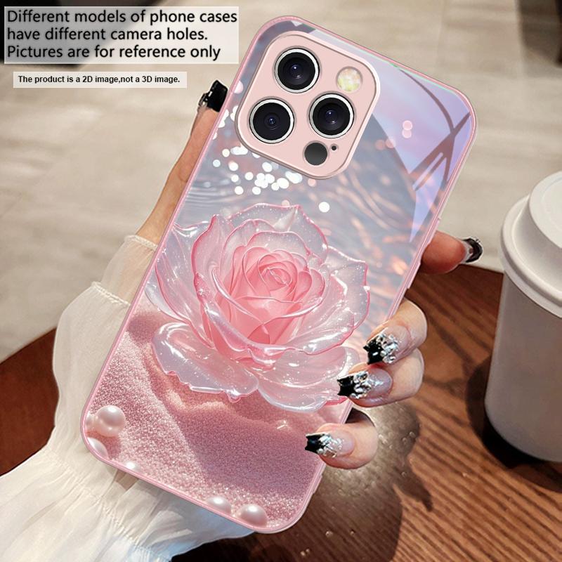 Gradientowy Kryształowa Róża Dla iPhone 16 E 15 14 13 Plus 12 mini 11 Pro Max XR Xs Max 16E X 7 8 6 6S 2022 Hartowane Szkło Pokrowiec na Telefon