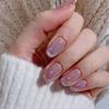Nude Pink Aurora Cat Eye Press-on Nails: Internet Trendy High-End Manicure