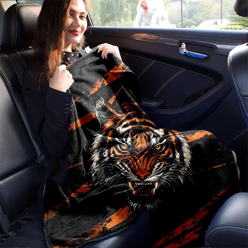 1 stuks Oranje Strepen Tijger Deken Cartoon Plaid voor Kamerdecoratie, Cadeau-idee, Woonkamer, Reizen, Kamperen, Auto Dekens