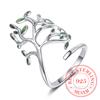 925 Silver Tree of Life Green Tree Leaves Adjustable Finger Rings for Women Silver Jewelry Wedding Party Gift