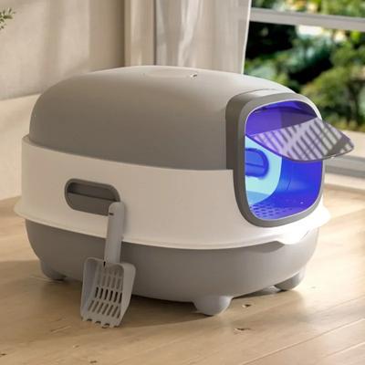 Caixa de Areia para Gatos Grande Capacidade Totalmente Fechada Caixa de Areia Esterilizada por UV para Gatinhos Remoção de Odores Vaso Sanitário para Gatos Bandeja de Areia Removível