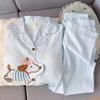Women's Sausage Dog Cartoon Cloud Pure Cotton Gauze Pajamas - Spring/Autumn 2026 Long Sleeve Cardigan Homewear
