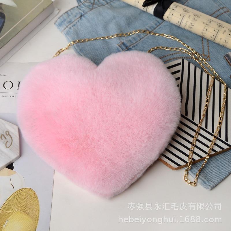Love Imitation + Rabbit Fur Plush Bag, Various Colors Peach Heart Women's Bag, Valentine's Day Gift, Trendy Plush Bag