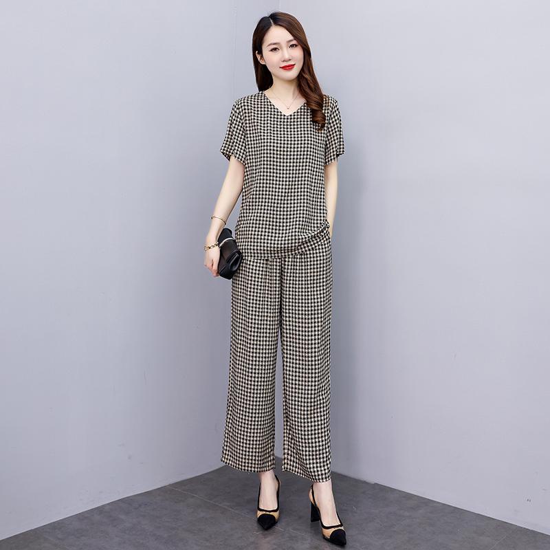 Damesbroeksets Casual zomer 2-delige sets Dames Elegante losse broek met wijde pijpen en blouse met korte mouwen
