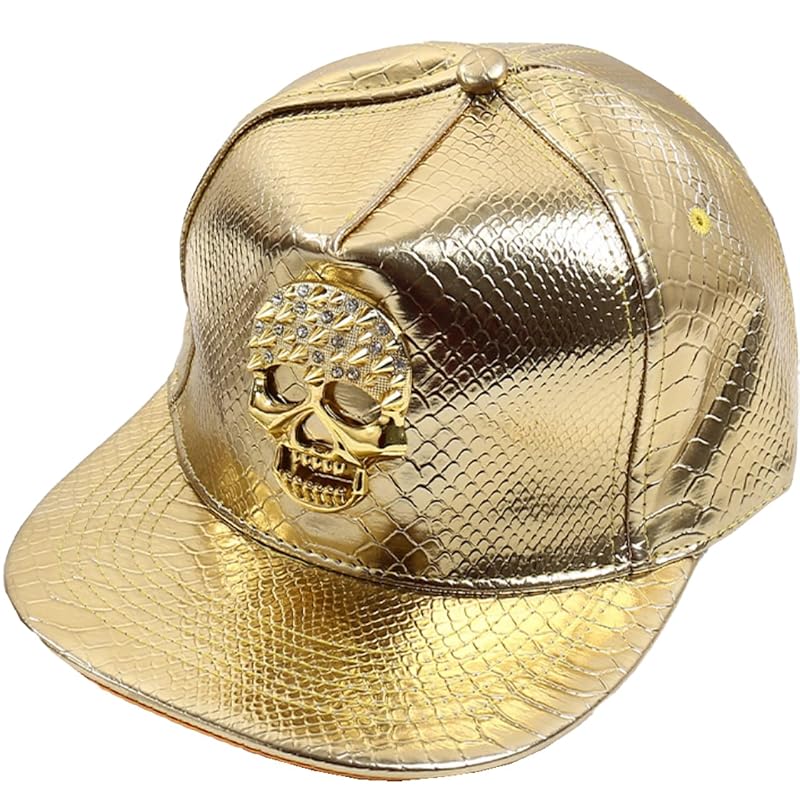 

[White Fang] hat cap leather cool skull rhinestone casual men s ladies CZ209 (gold)