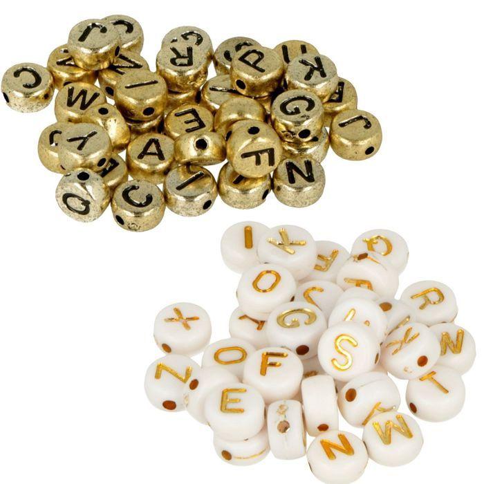 600 Perles alphabet blanc/ doré